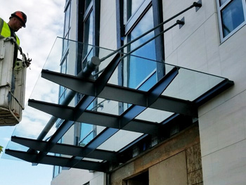 Glass awnings in New Jersey, over business